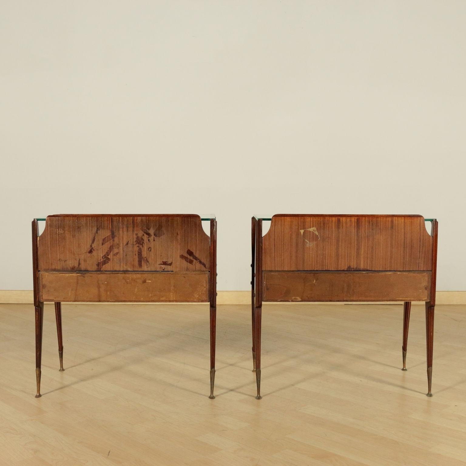 Bedside Tables, wood, Back-Treated Glass Brass, Italy, 1950s-1960s 3