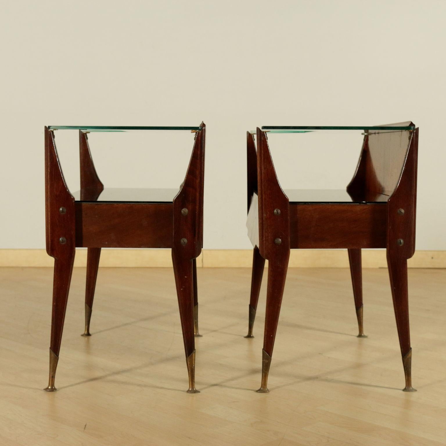 Bedside Tables, wood, Back-Treated Glass Brass, Italy, 1950s-1960s 2