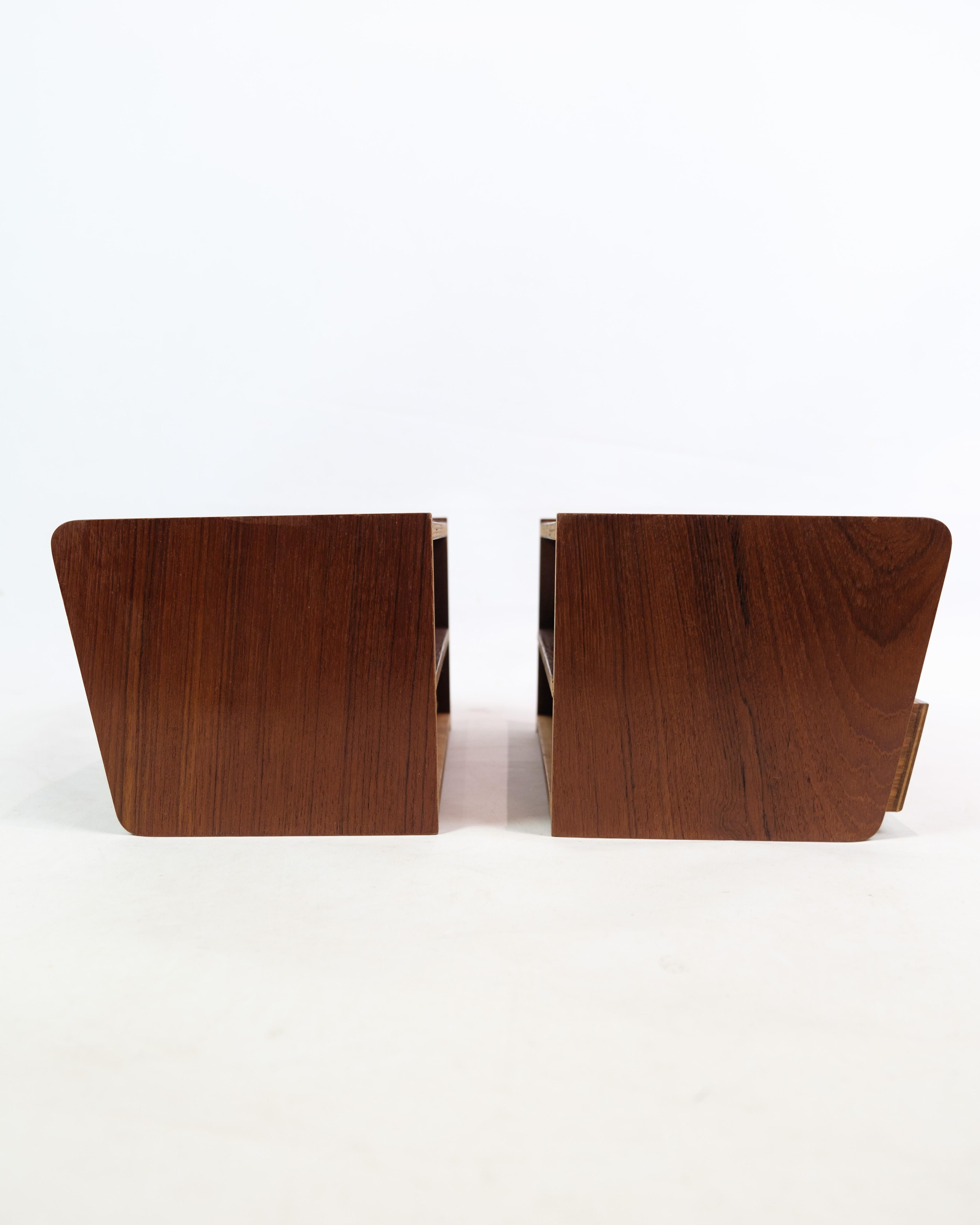 Mid-20th Century Bedside tables With Shelf and drawers Made In Brass And Teakwood From 1960s For Sale