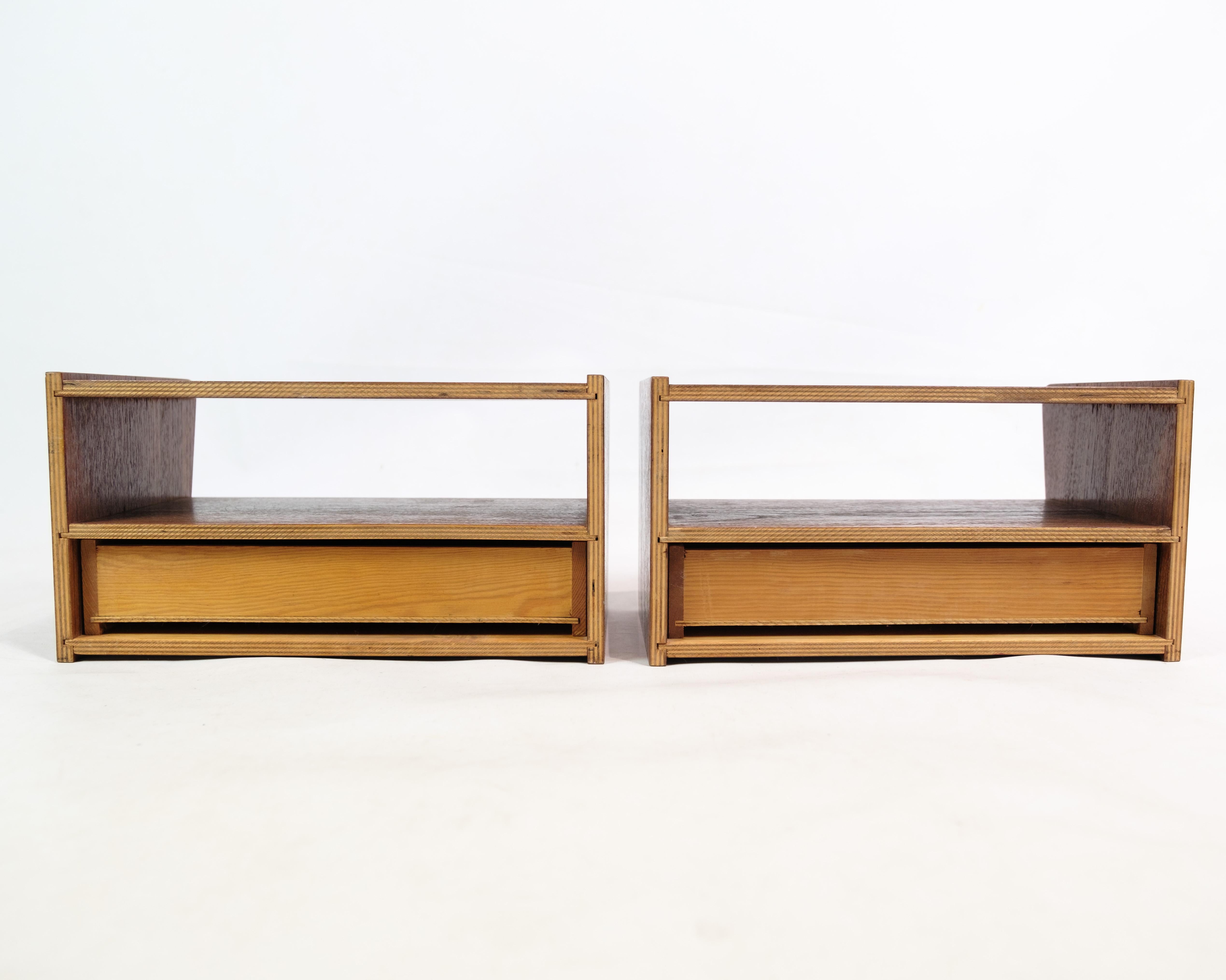 Bedside tables With Shelf and drawers Made In Brass And Teakwood From 1960s For Sale 1