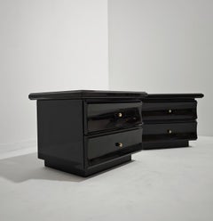 Bedside Tables Wood Black Glossy Mid-Century Modern Italy 1970s Set of 2