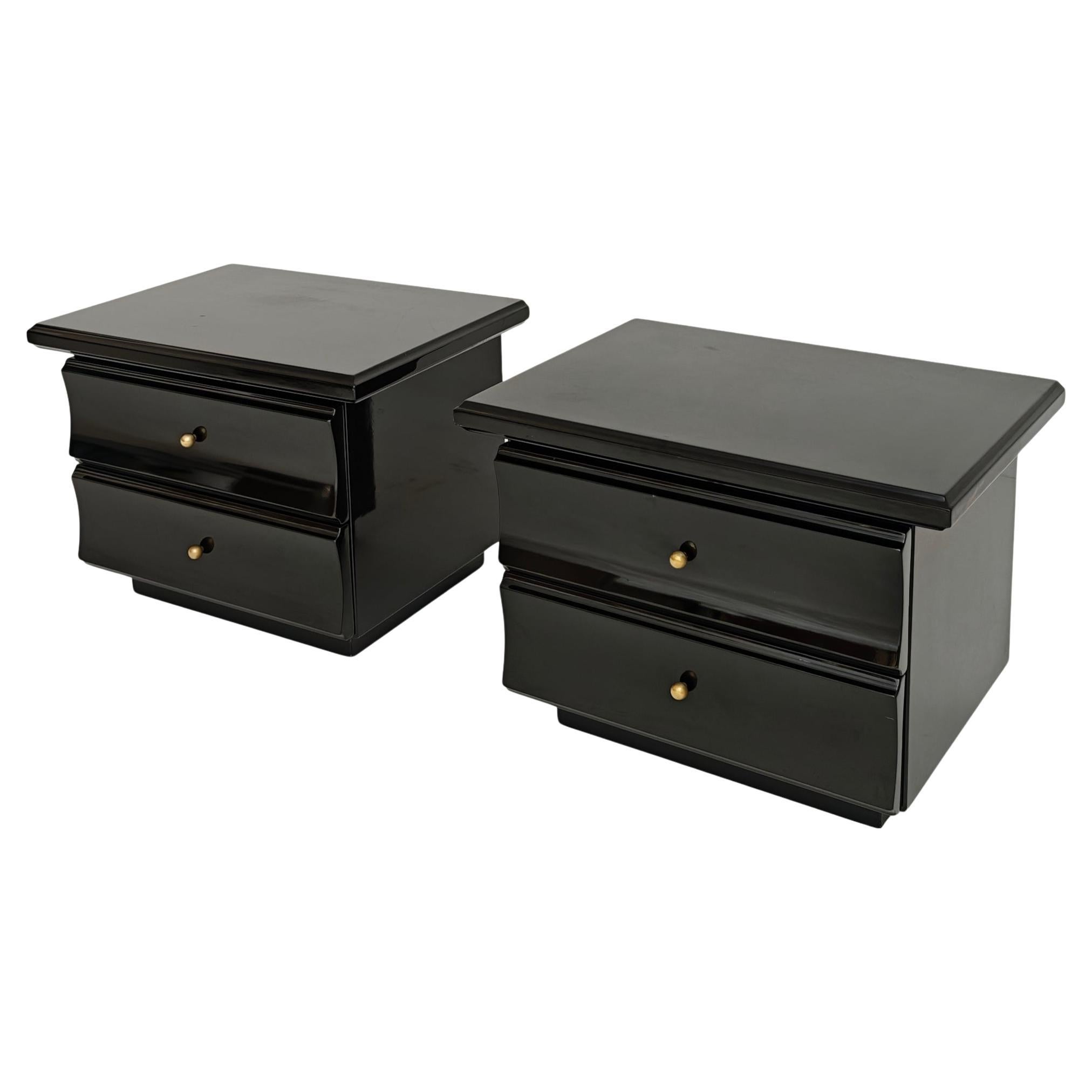 Bedside Tables Wood Black Glossy Italy 1970s Set of 2 Mid-Century Modern For Sale