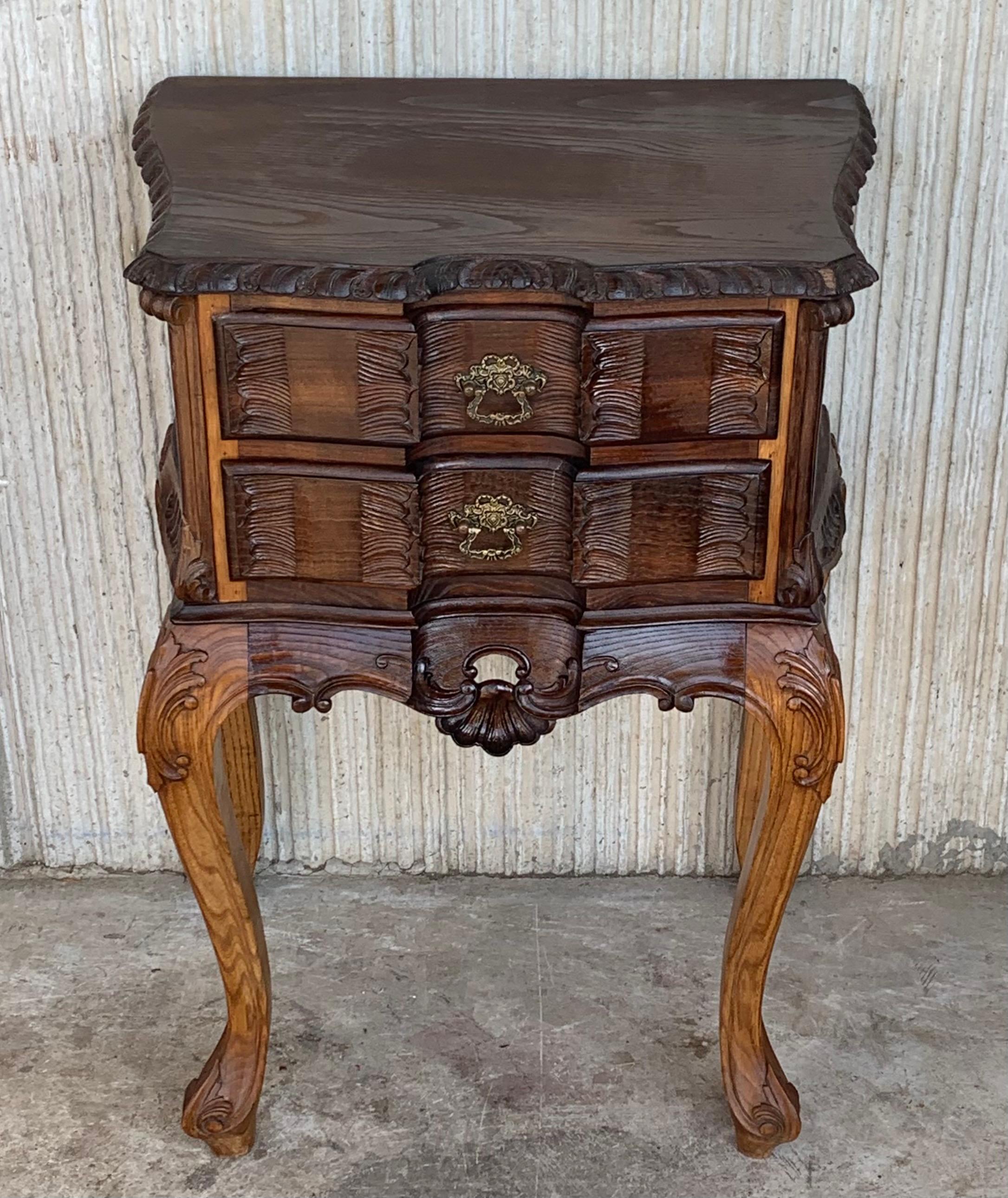 French Bedsides Tables with Carved Drawers and Cabriole Legs, France For Sale