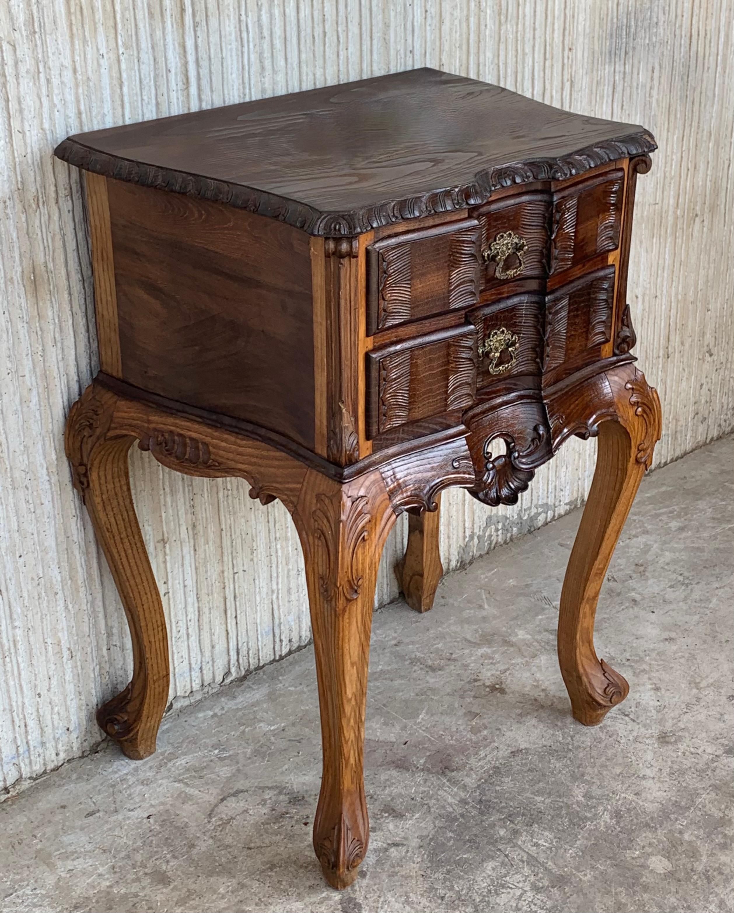 Hand-Carved Bedsides Tables with Carved Drawers and Cabriole Legs, France For Sale