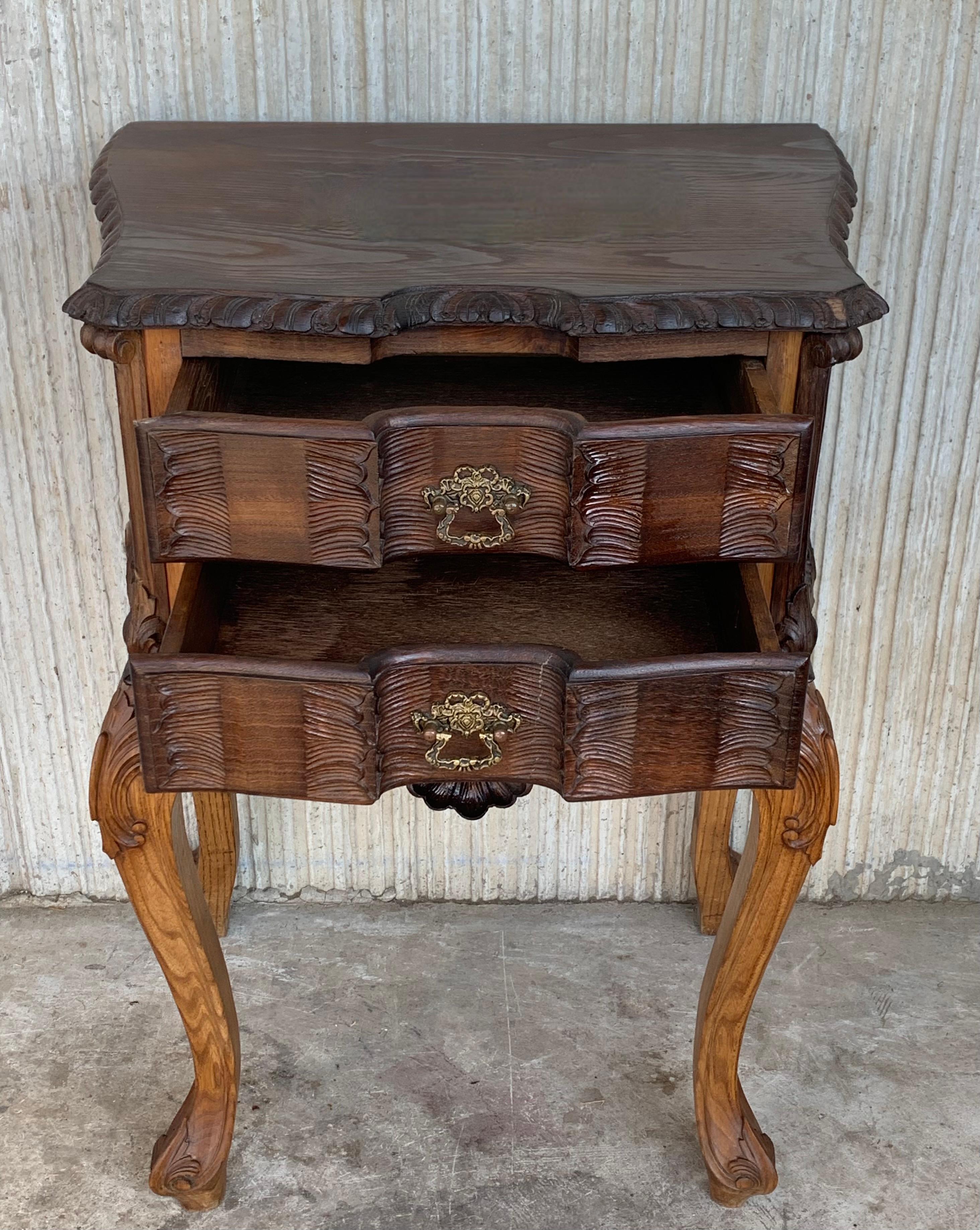 19th Century Bedsides Tables with Carved Drawers and Cabriole Legs, France For Sale