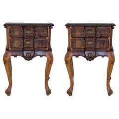 Antique Bedsides Tables with Carved Drawers and Cabriole Legs, France