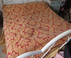 Bedspread or Throw Double Bed Size Box Pleats Baroque Pattern, Vintage