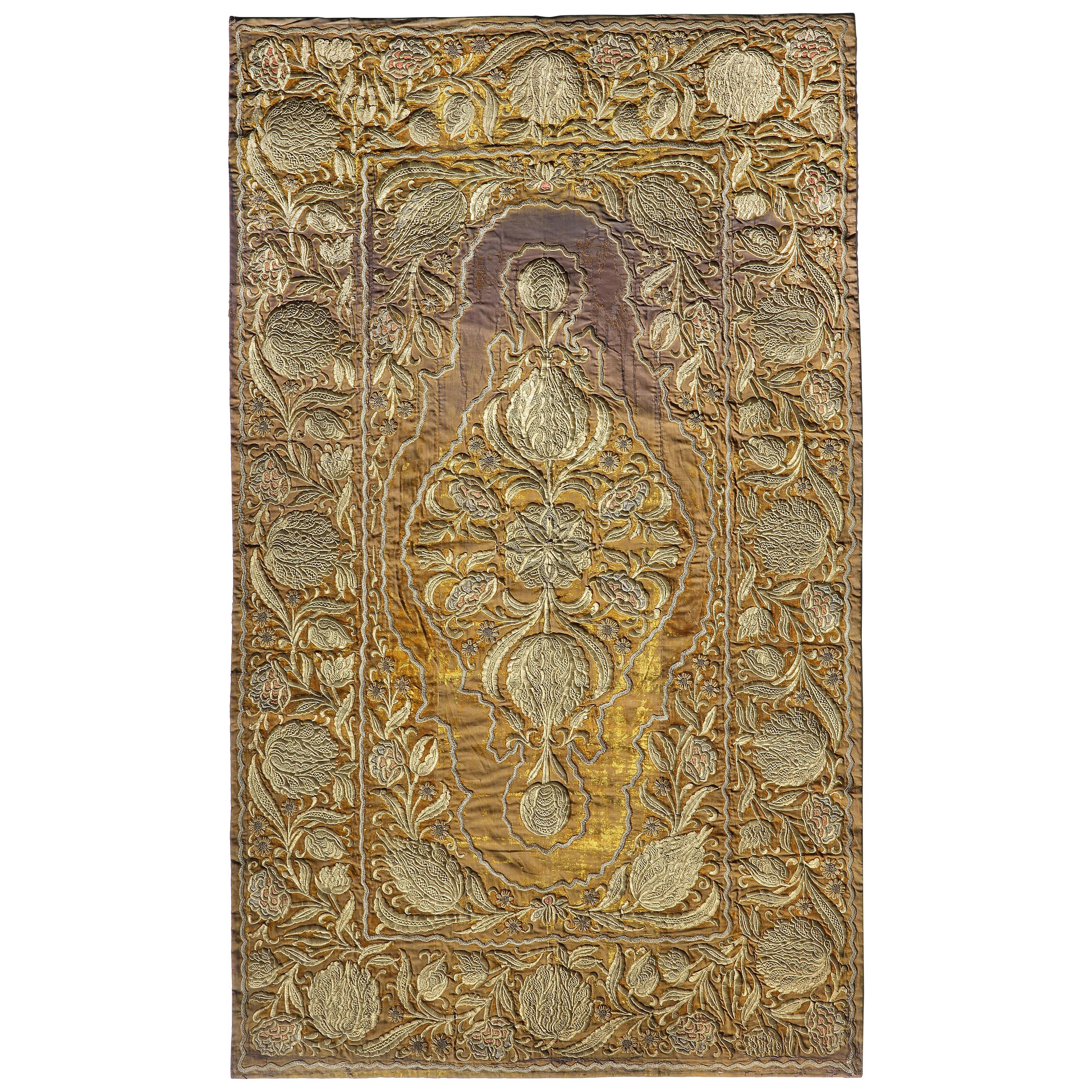 Bedspread TableCloth Gold Threadwork Wirework Velvet Ottoman Baroque Embroidered For Sale