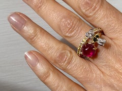 Bee 18 Karat Gold Yellow Sapphires Diamonds Rubelite Handcrafted Ring