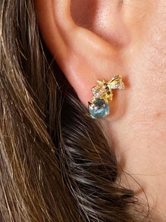 Rossella Ugolini Aquamarine 18K Gold Diamonds Bees Handcrafted Stud Earring