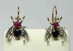 Bee 2.60 Ruby Sapphire Rose Cut Diamond Yellow Gold Earrings