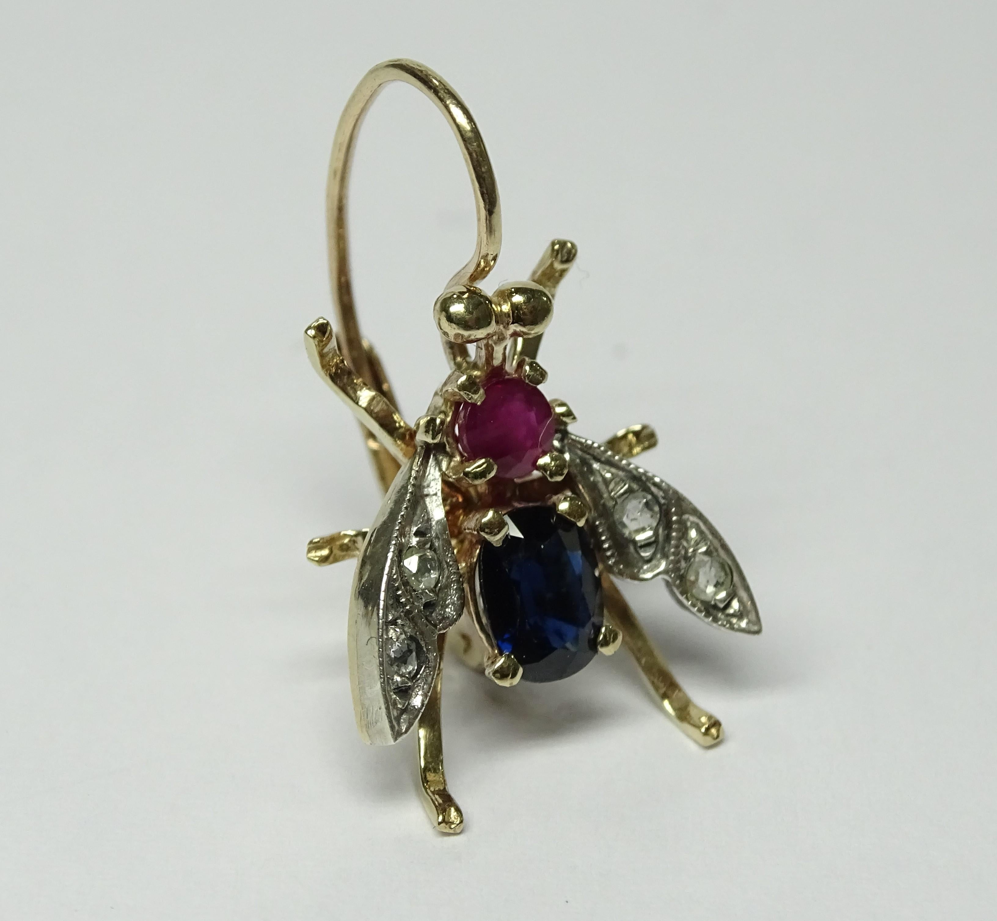 Bee 2.60 Ruby Sapphire Rose Cut Diamond Yellow Gold Earrings For Sale 4