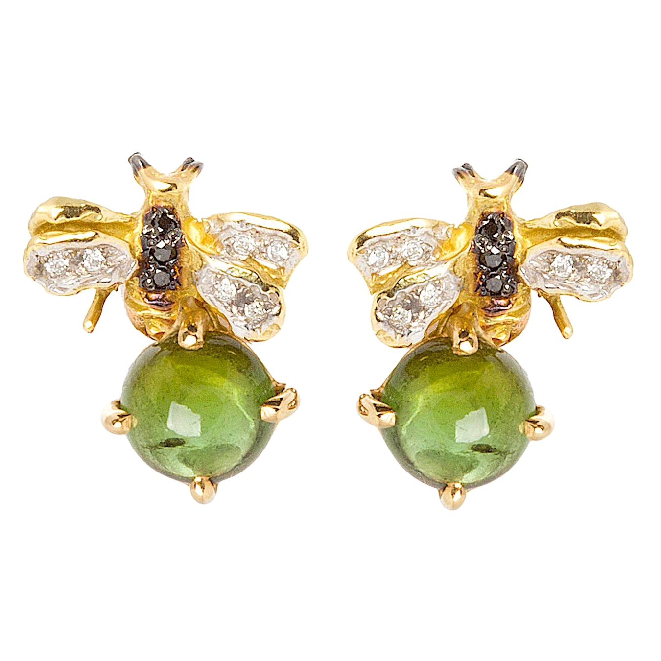 Pendientes de turmalina verde Bee de 3,20 quilates, oro de 18 quilates y diamantes de 0,10 quilates