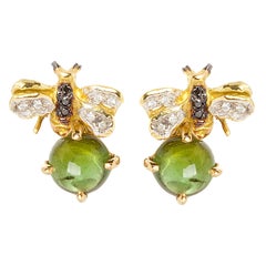 Bee 3,20 Karat grüner Turmalin 18K Gold 0,10 Karat Diamanten Ohrstecker