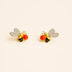 Bee and Honeycomb Stud Earrings in 14k gold