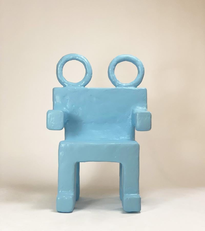 The robotic form of this occasional chair is reflected in its name, the Bee Boo Bop Chair. Painted in a contemporary powder blue, this chair, which was inspired by 1950s & 60s post war Children's tin robot toys, the Bee Boo Bop chair explores the