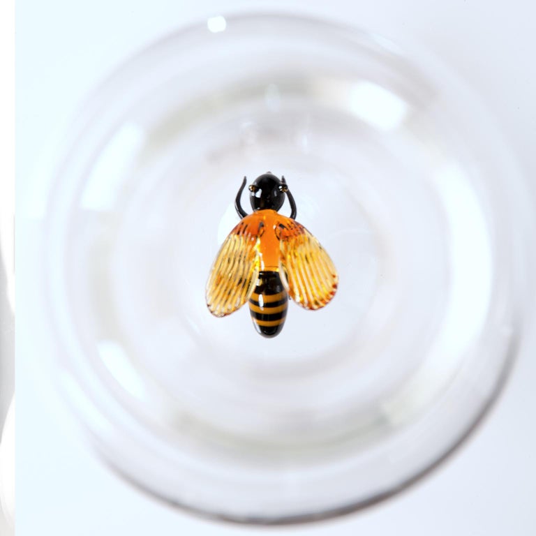 'Bee Bottle' Hand Blown Glass Bottle by Simone Crestani For Sale at 1stDibs