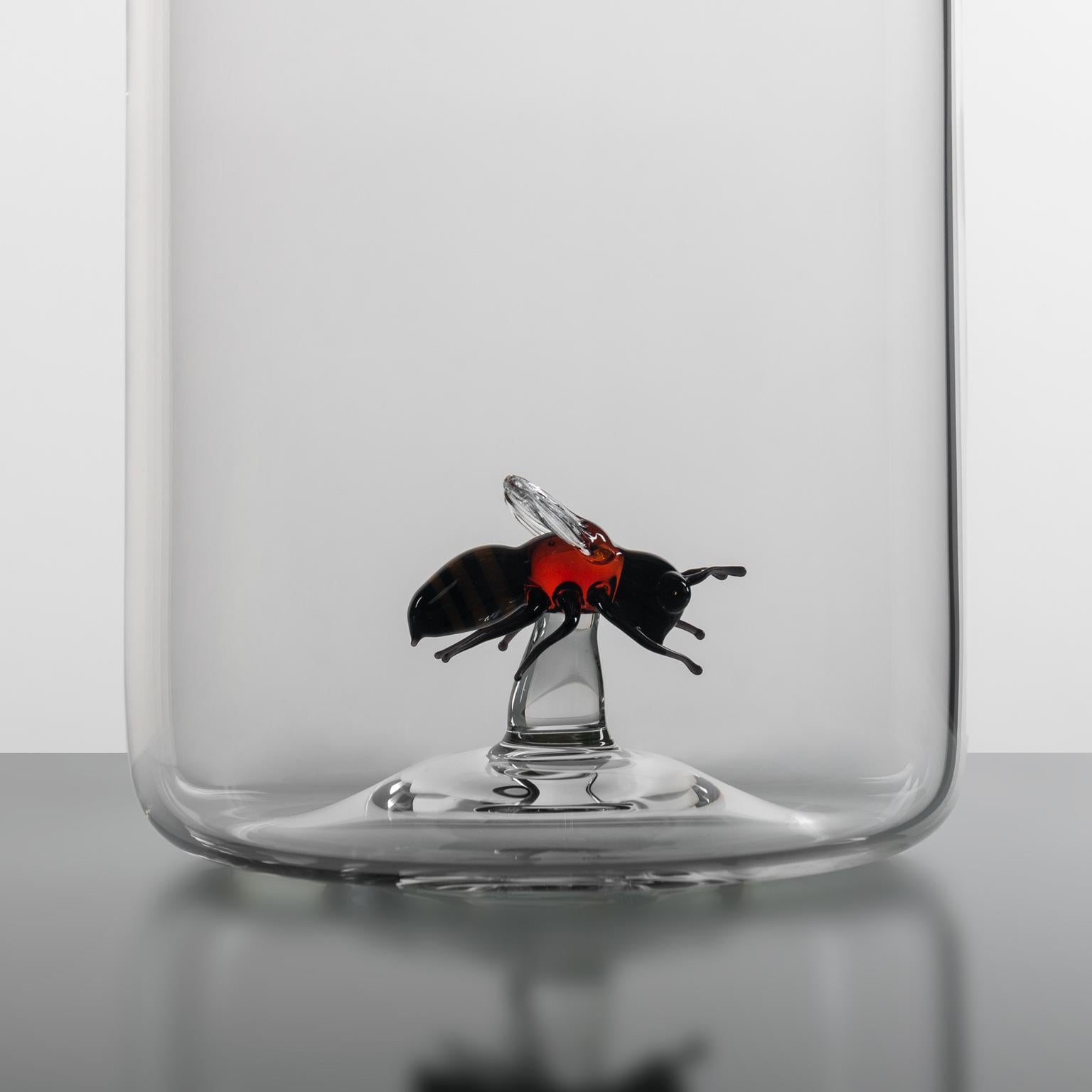 Modern Contemporary Bee Hand-Blown Glass Bottle For Sale