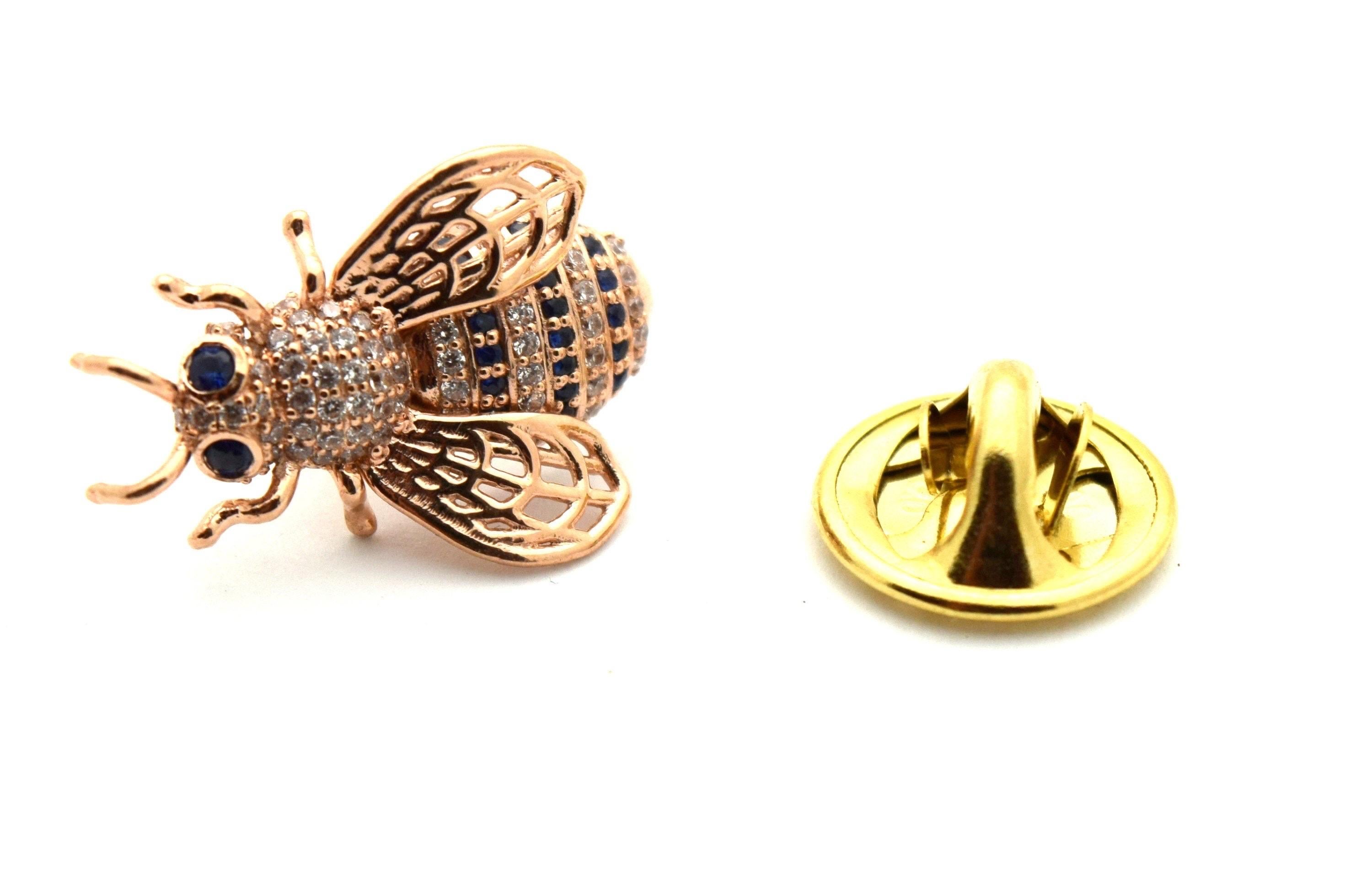 Women's or Men's Bee brooch sapphire diamond brooch 14KT rose gold classy brooch For Sale