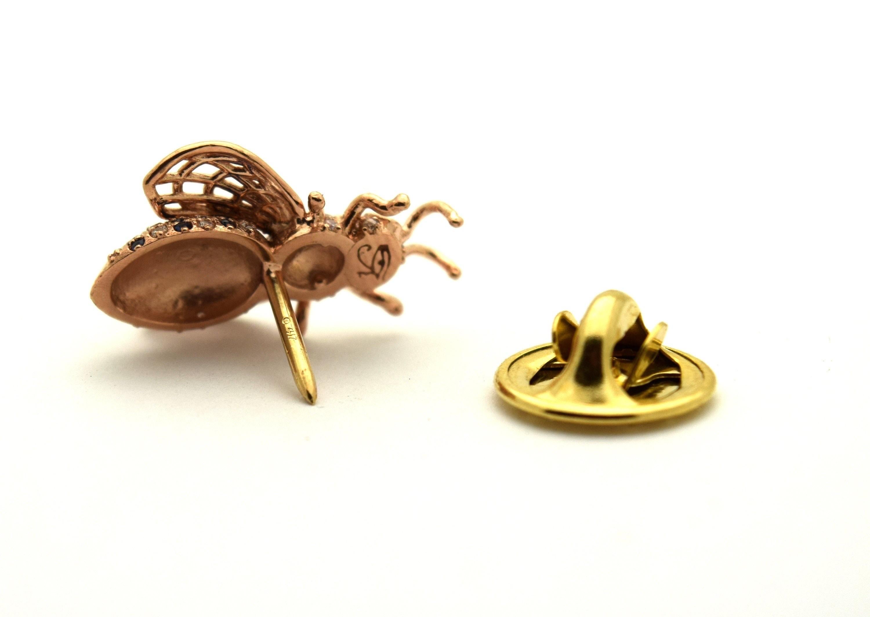 Bee brooch sapphire diamond brooch 14KT rose gold classy brooch For Sale 1