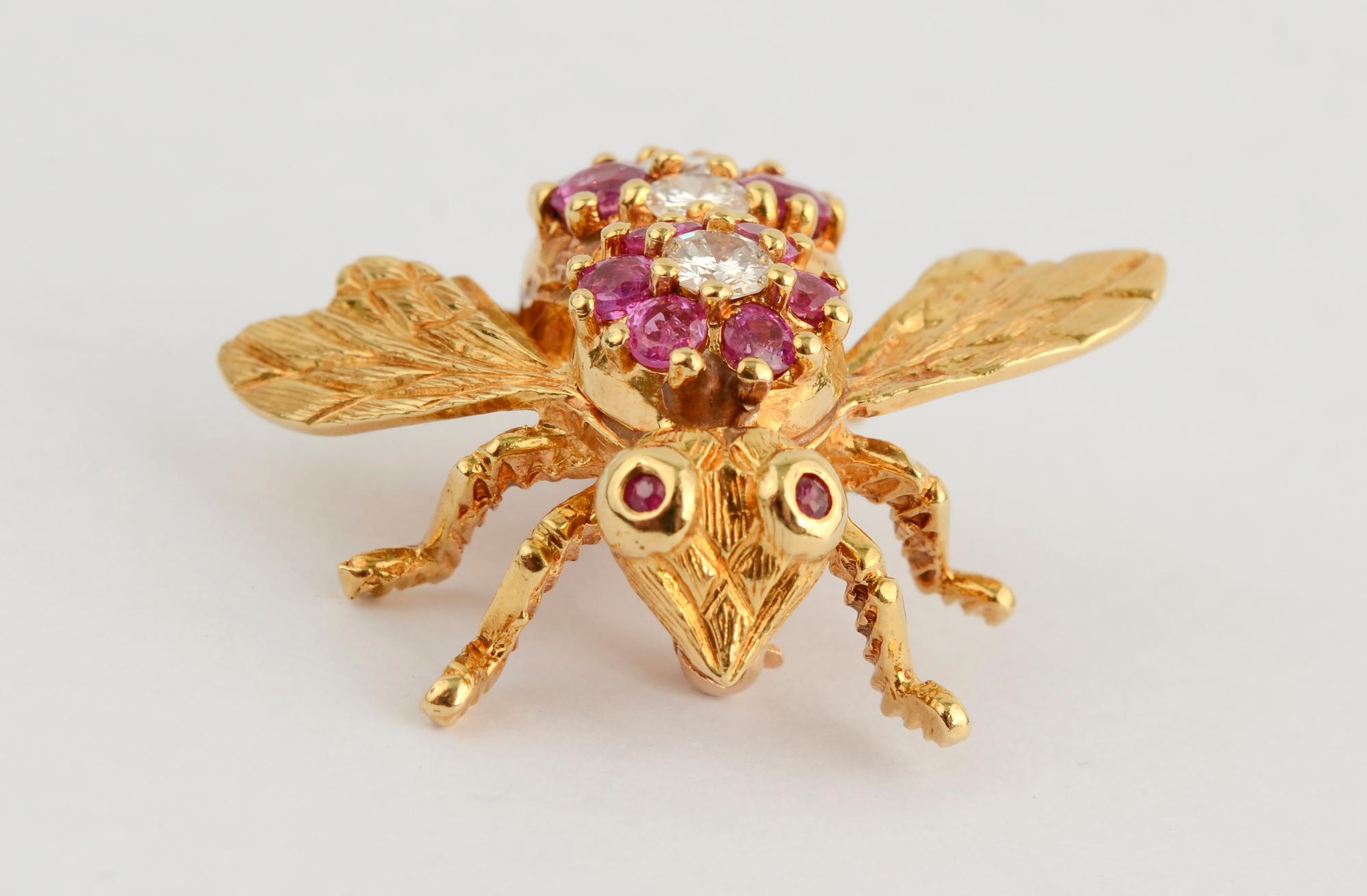 Modern Bee Brooch with Rubies and Diamonds