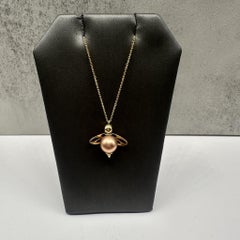 Bee Charm Pendant Necklace 14K Yellow Gold Rose Gold Accent Adjustable 18in