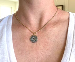 Bee Coin Amulet with Diamond, 24kt Gold and Silver, Pendant Necklace from Turkey