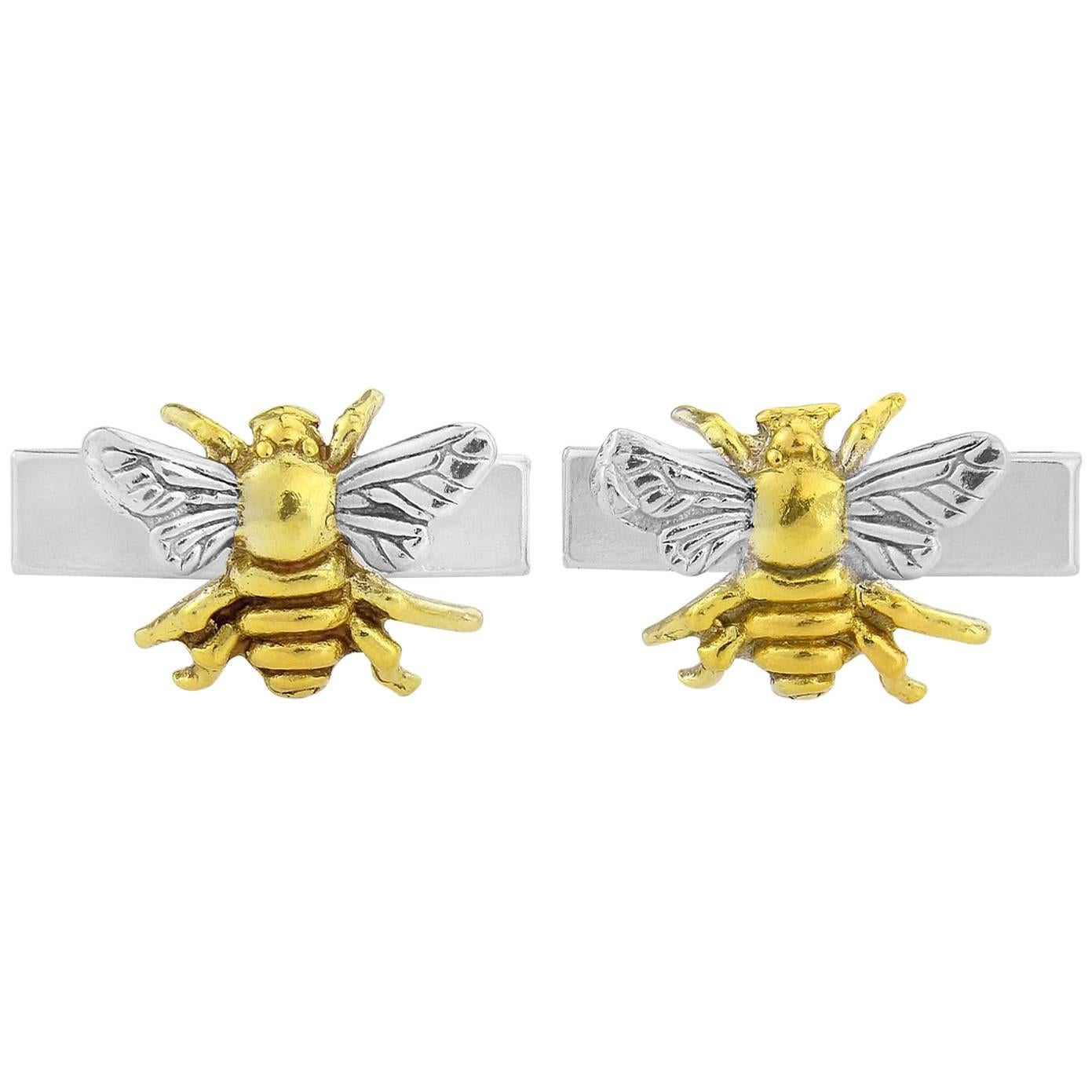 Bee Cufflinks in Sterling Silver with 18 Karat Gold Vermeil For Sale