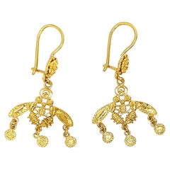Bee Design Pendant Style Earrings in 14K Yellow Gold
