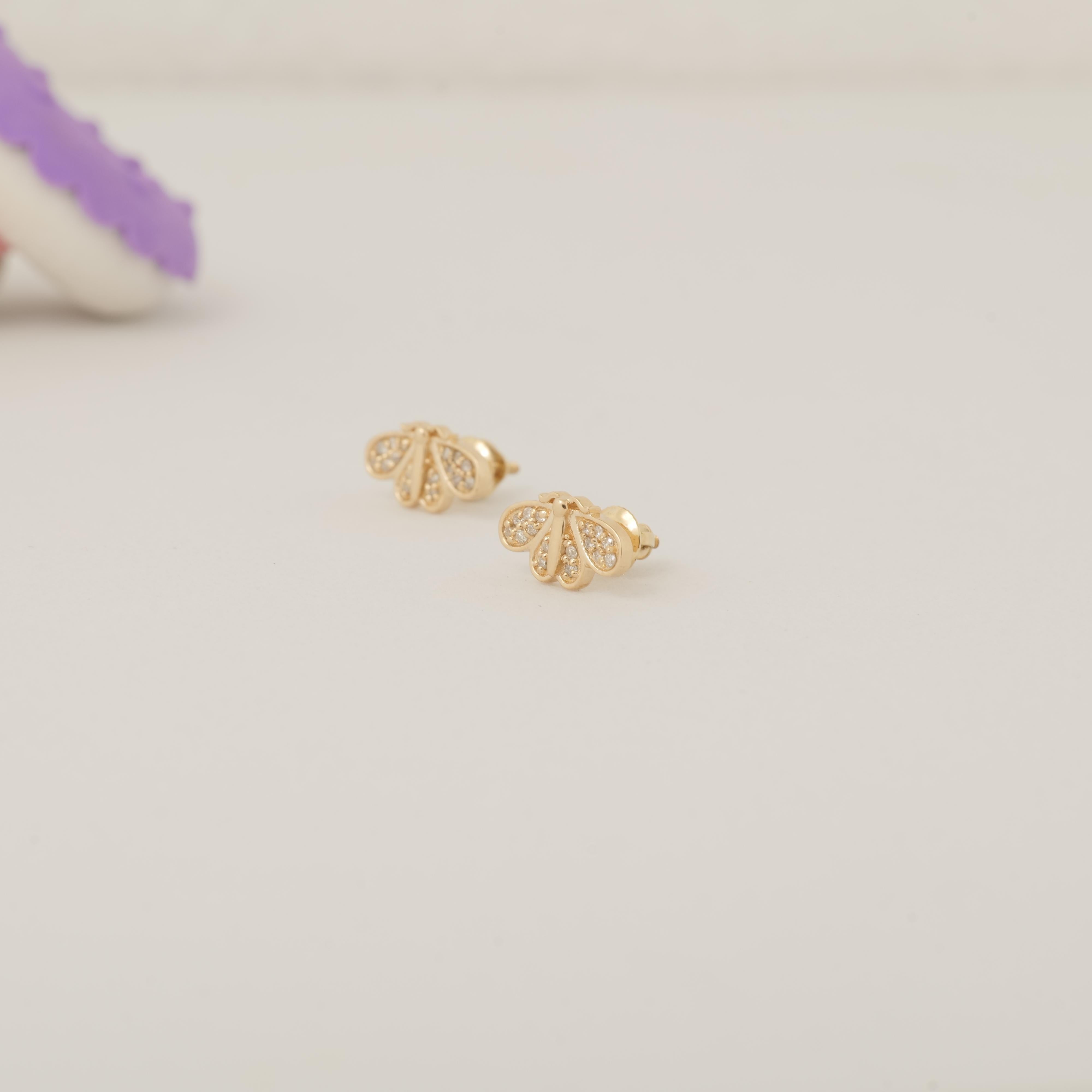 Women's Bee Diamond Kids Earrings in 14k Solid Gold (Certified) For Sale