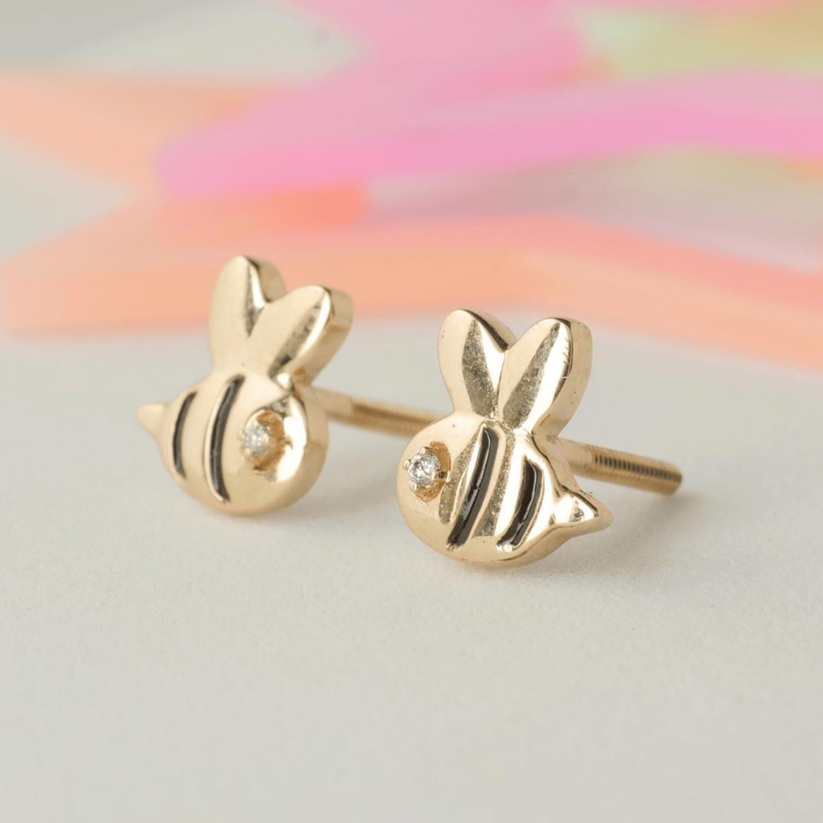 Art déco Boucles d'oreilles abeille en or massif 14K (certifié) en vente