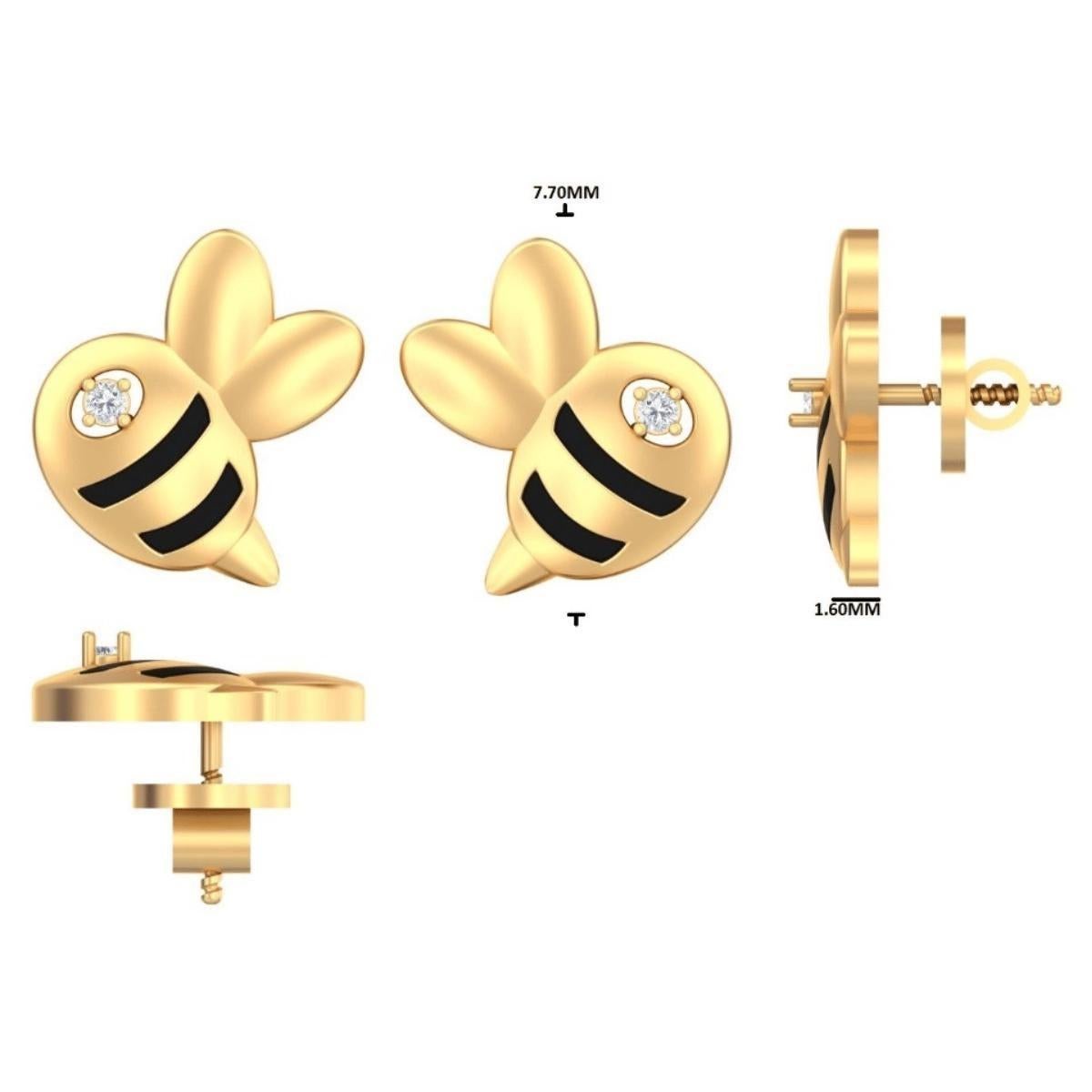 Boucles d'oreilles abeille en or massif 14K (certifié) Pour femmes en vente