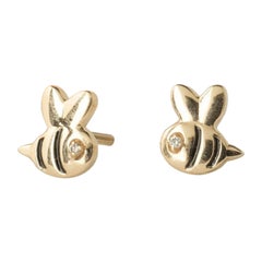 Boucles d'oreilles abeille en or massif 14K (certifié)