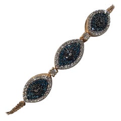 Bee Goddess 14K Gold, 0.53 Ct Diamond 0.48 Ct Blue Diamond 3 Eye Light Bracelet