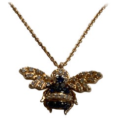 Bee Goddess 14 Karat Rose Gold, 0.19 Ct Diamond, 0.11 Ct Sapphire Bee Necklace