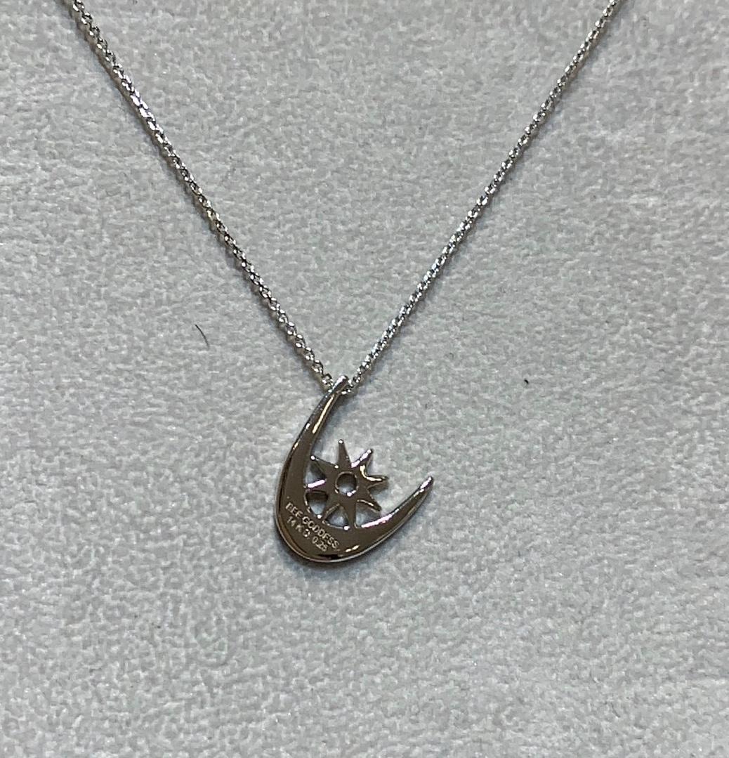 Modern Bee Goddess 14 K White Gold 0.25 Ct White Diamond the Moon & North Star Necklace For Sale