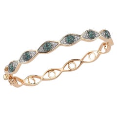 Bracelet jonc léger déesse abeille en or 14 carats avec diamants bleus/blancs
