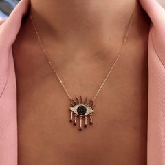 Bee Goddess Rose Gold Ruby and Diamond Eye Light Necklace