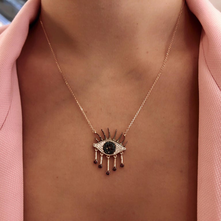 Bee Goddess Rose Gold Ruby and Diamond Eye Light Necklace For Sale at