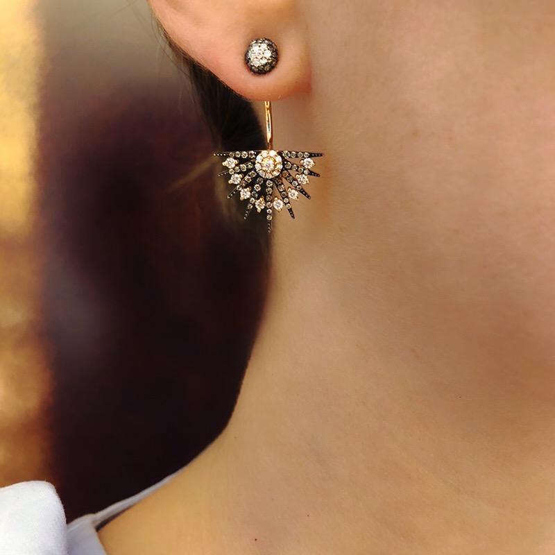 Contemporary Bee Goddess Rose Gold White and Brown Diamond Jardin Star Earrings For Sale