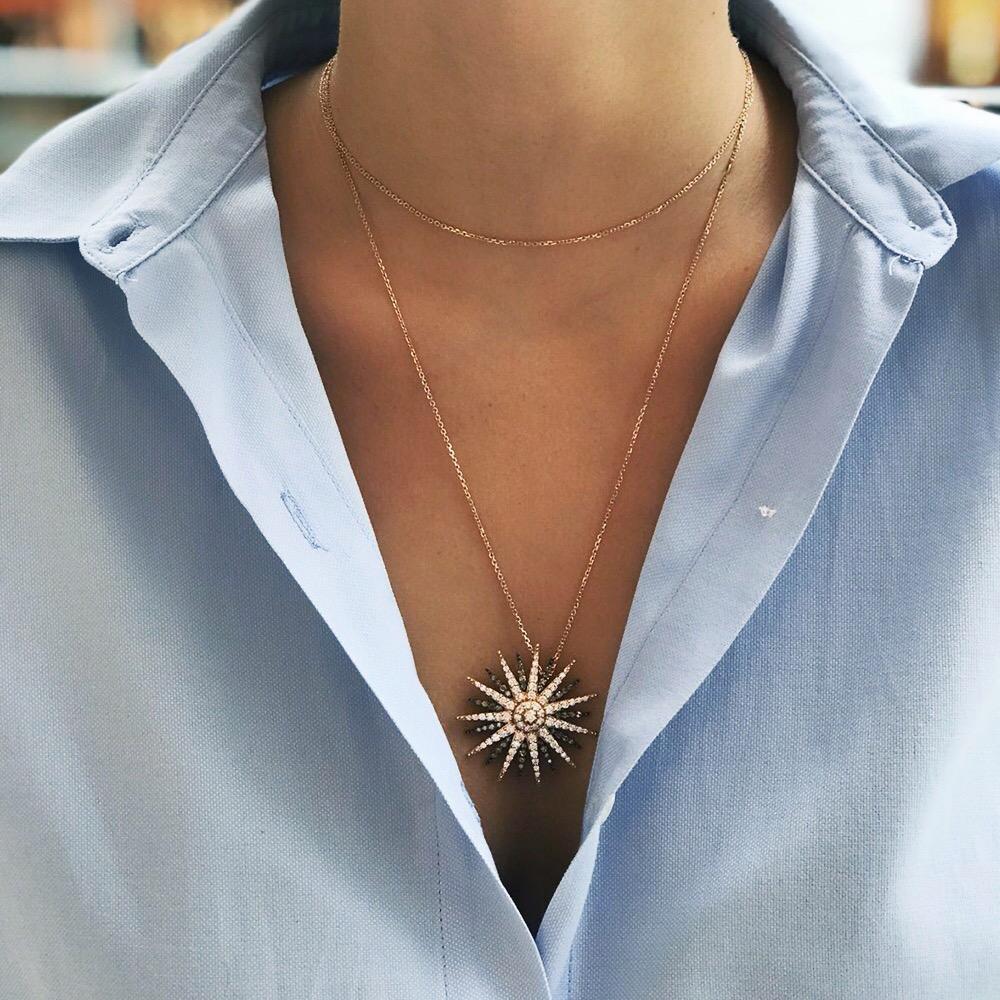 Contemporary Bee Goddess Rose Gold White and Brown Diamond Jardin Star Necklace For Sale