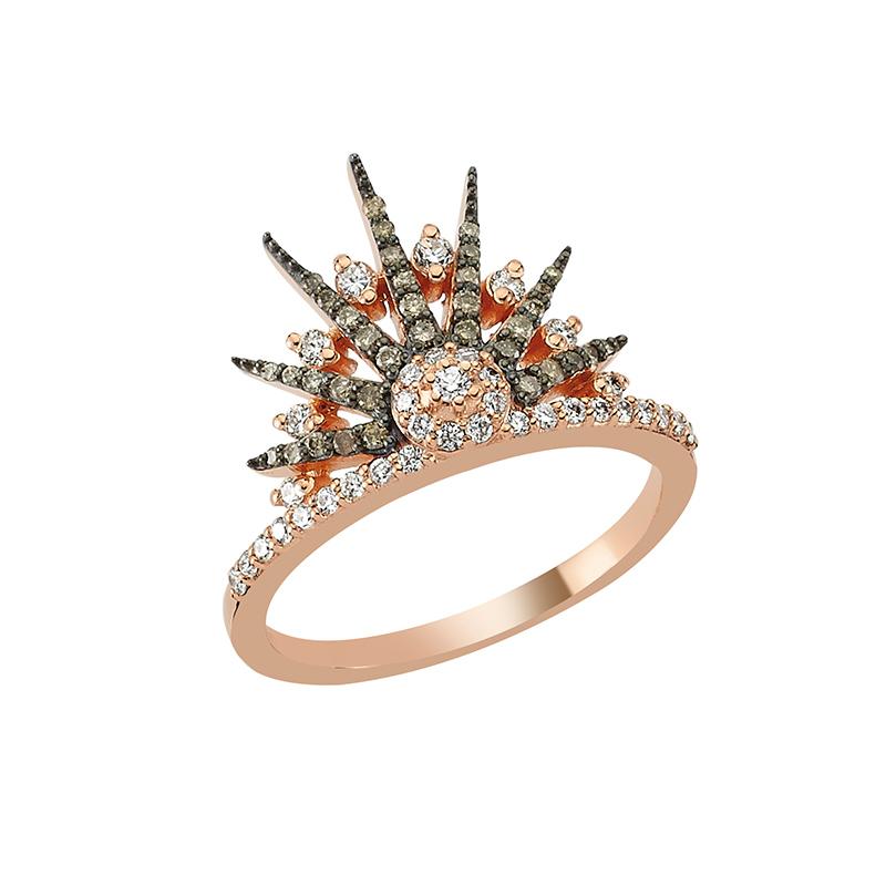 Bee Goddess Rose Gold White and Brown Diamond Jardin Star Ring For Sale