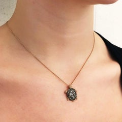 Bee Goddess Rose Gold White and Brown Diamond Turtle Necklace