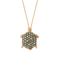 Bee Goddess Rose Gold White and Brown Diamond Turtle Necklace