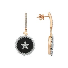 Bee Goddess Rose Gold White Diamond and Onyx Sirius Star Earrings