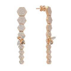 Bee Goddess Rose Gold White Diamond Honeycomb Earrings