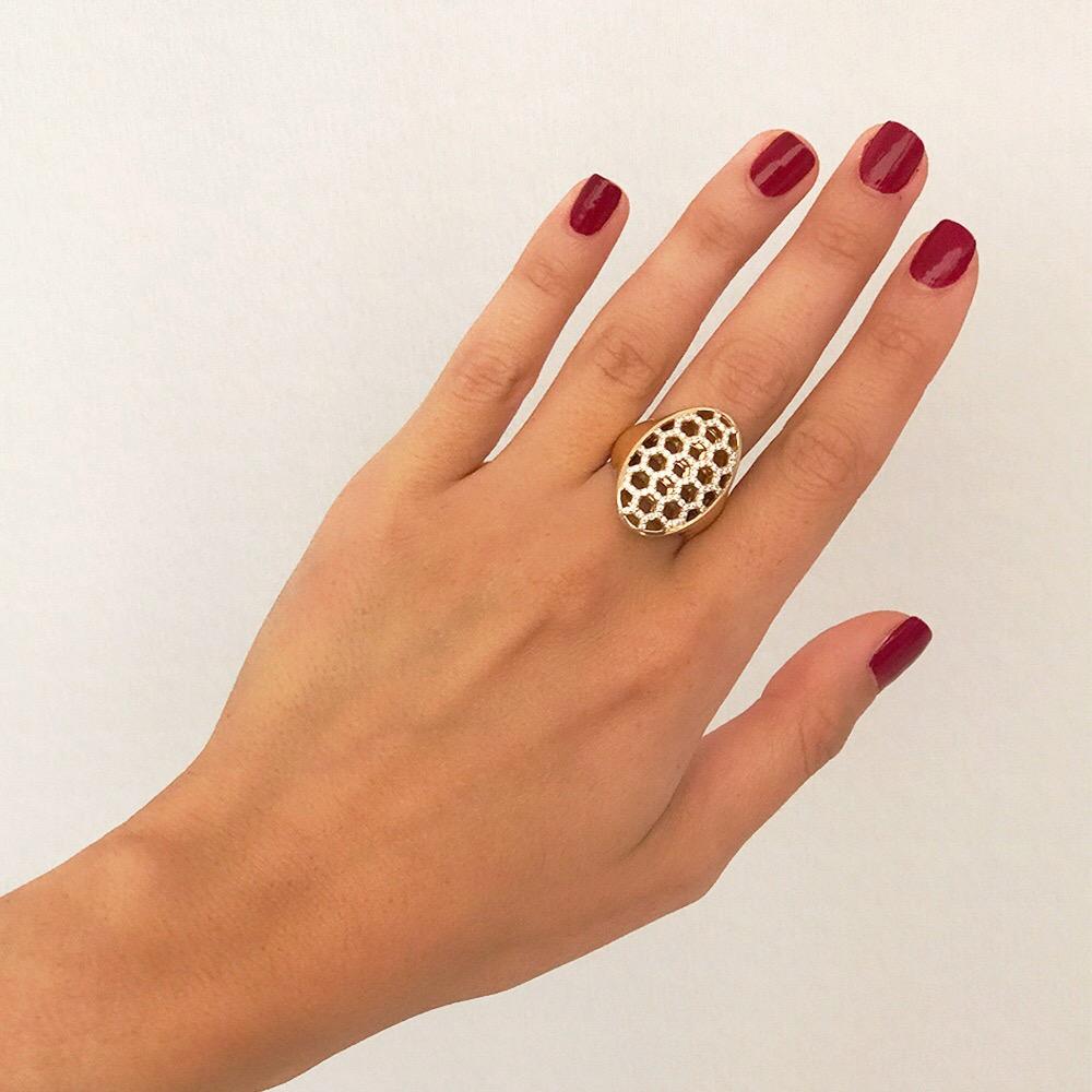 Bee Goddess Rose Gold White Diamond Honeycomb Ring In New Condition For Sale In Istanbul, TR