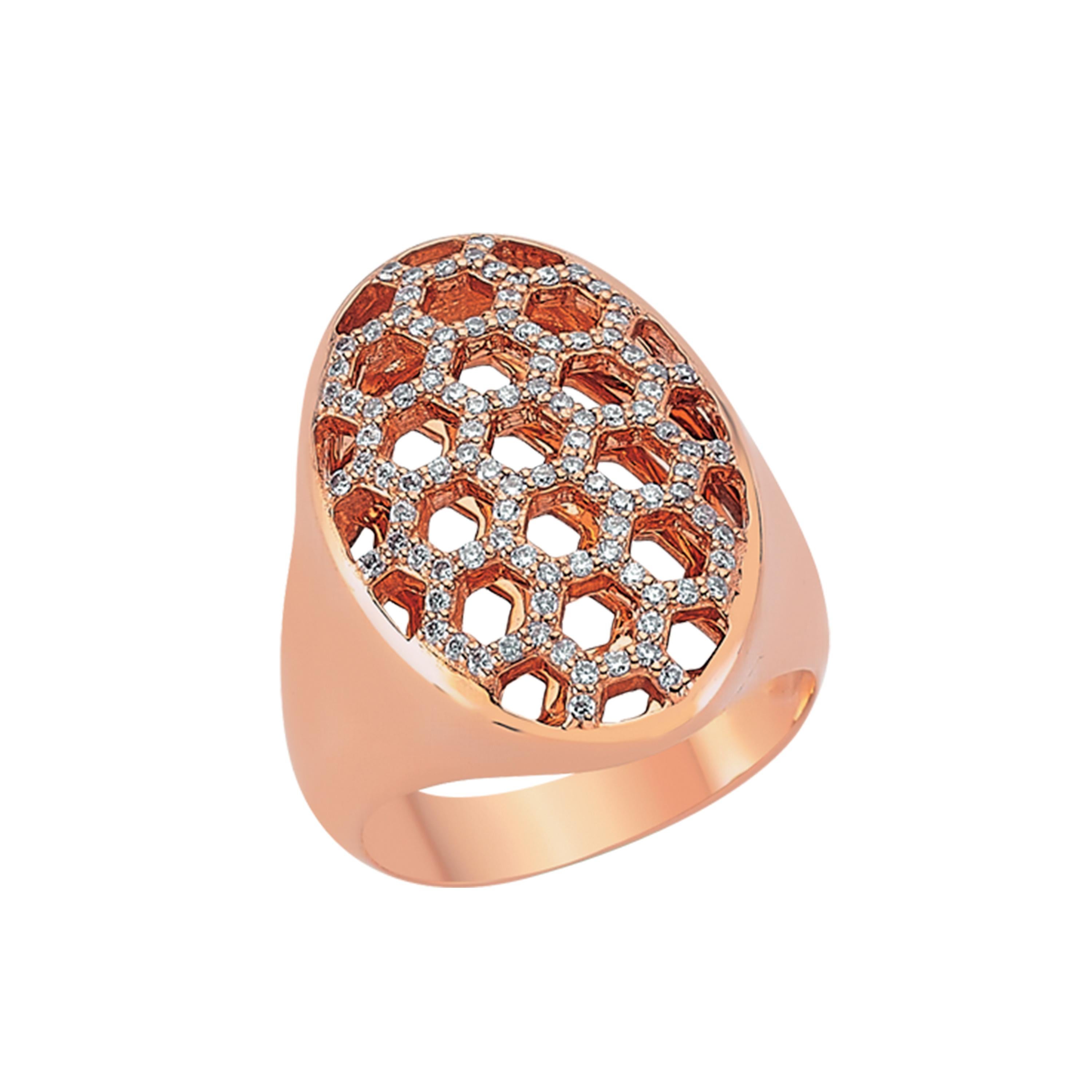 Bee Goddess Rose Gold White Diamond Honeycomb Ring For Sale