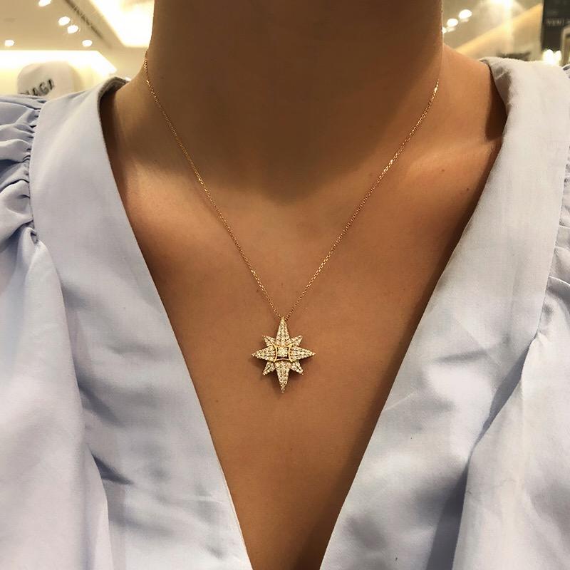 Contemporary Bee Goddess Rose Gold White Diamond Venus Star Necklace For Sale