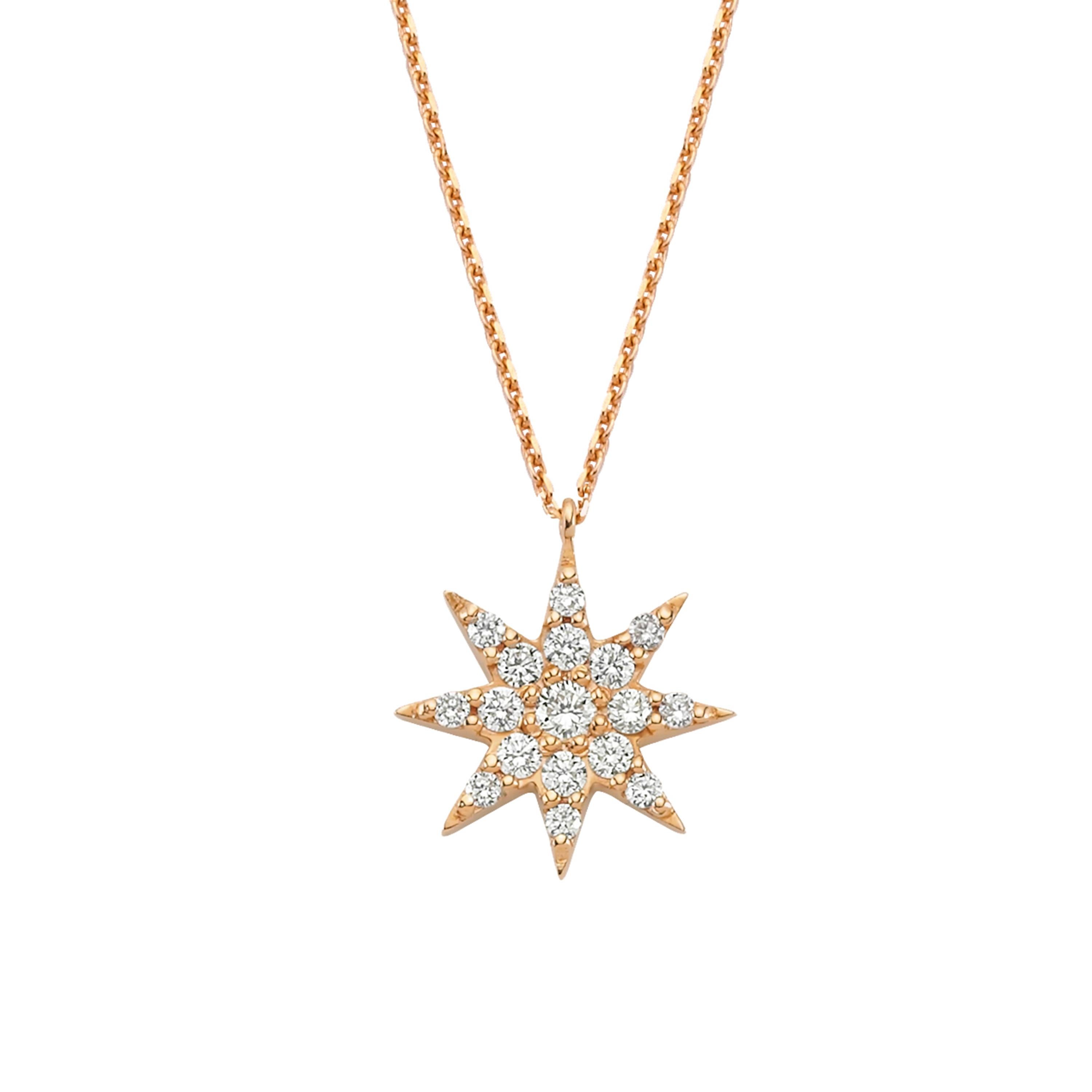 Bee Goddess Rose Gold White Diamond Venus Star Necklace For Sale
